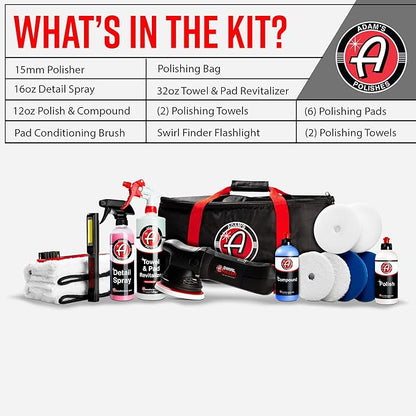Adam's Polishes Swirl Killer 15mm Polisher Kit 16 Item Buffer Polisher Dual Action Machine Use W/Car Polish, Polishing Compound, or Car Scratch Remover | Detailing Car Wash Clay Bar Ceramic Coating
