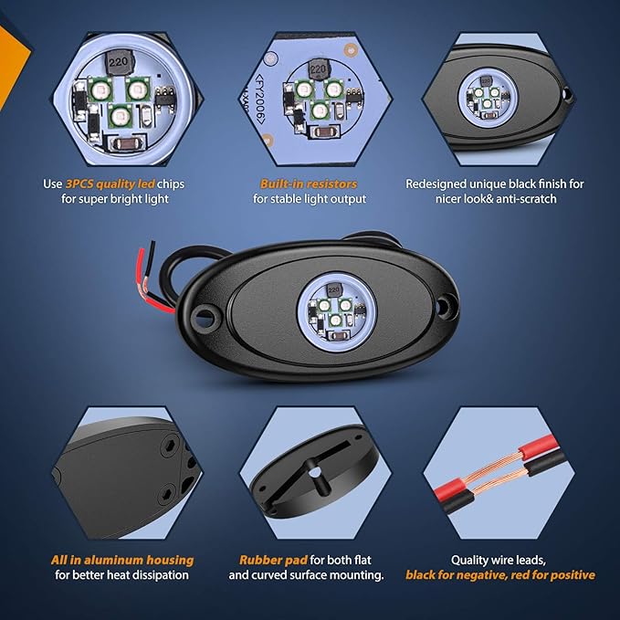 Nilight LED Rock Light Pods Waterproof Under Body Wheel Well Light Exterior Interior Lights for Car Truck Pickups ATV UTV SUV Motorcycle Boat, 6PCS Blue