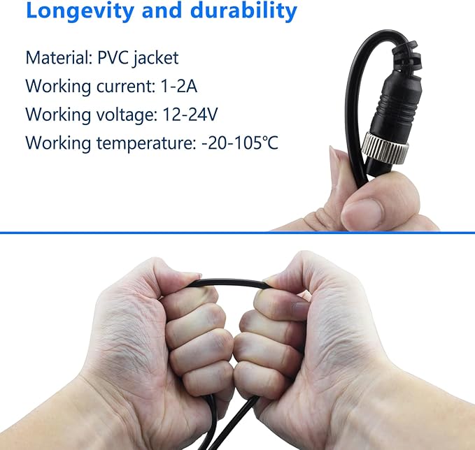 Car Video Extension Cable 4 Pin Aviation Waterproof Shockproof for CCTV Rearview Camera Truck Trailer Camper Bus Motorhome Vehicle Backup Monitor System 16.5Ft/5M
