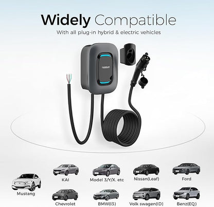 TESSAN Level 2 EV Charger, Hardwired Electric Vehicle Fast Charging Station, 48A/240V Smart Equipment App Control Wi-Fi （Only 2.4Ghz）& Bluetooth, 25ft Cable with Holder for Indoor Outdoor Home