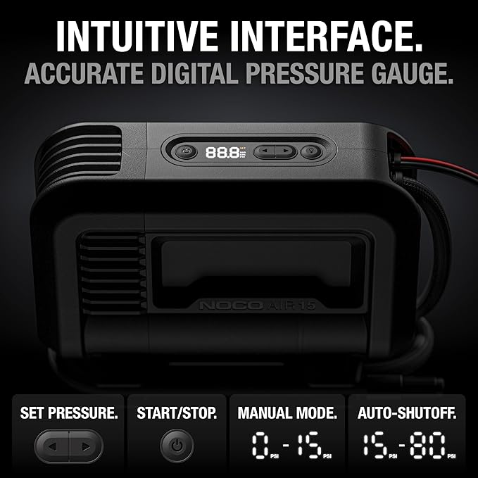 NOCO AIR15: UltraFast 15A Tire Inflator - 12V Portable Air Compressor Pump, 80 PSI Max – 44 SLPM Airflow Inflates 0–40 PSI in 2.9 Minutes – Digital Gauge + Auto-Shutoff