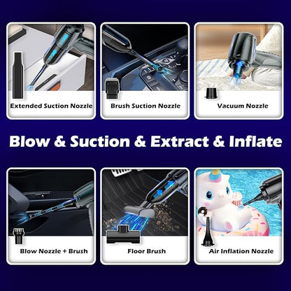 Car Vacuum Portable Cordless, 16000PA Powerful Suction, 5 in 1 Mini Handheld Vacuum Cleaner, Small Car Vacuum Cleaner, Brushless Motor, Air Duster, 4000mAh, Dual Filter, for Cars,Home,Office,Pet