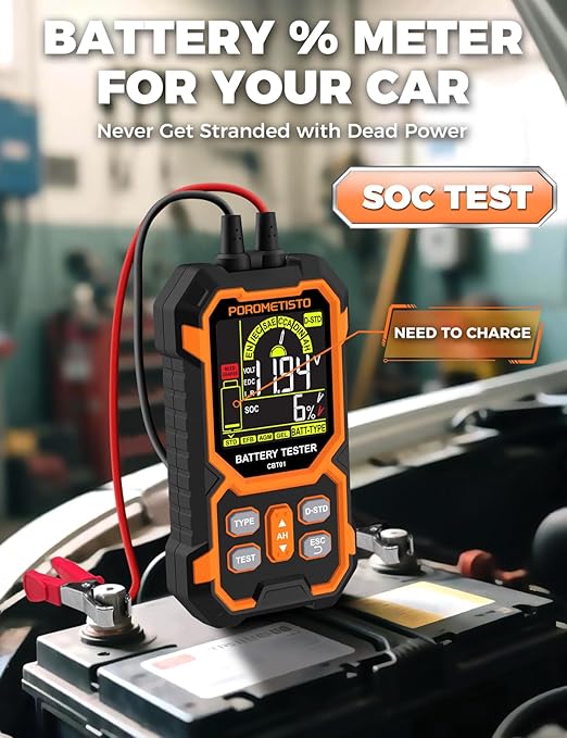 12V 24V Car Battery Tester, POROMETISTO CBT01 Automotive Battery Checker, Auto Battery Voltage Internal Resistance Tester, Battery Analyzer Tester for Car Truck Motorcycle SUV Boat ATVs RVs