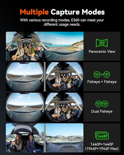 Vantrue E360 Plus 3 Channel 360 Degree WiFi Dash Cam, Dual STARVIS 2, Triple1944P Front Rear and Inside Dashcam, HDR IR Night Vision, GPS, Touchscreen, 24/7 Parking Mode, LTE Support, Support 1TB Max