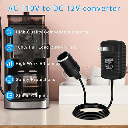 inShareplus 12V 2.5A 30W AC to DC Converter, 12 Volt Cigarette Lighter Adapter, 110V to 12V Car Lighter to Wall Outlet Adapter, Power Supply for Car Devices (MP3, Fan, Dash Cam)
