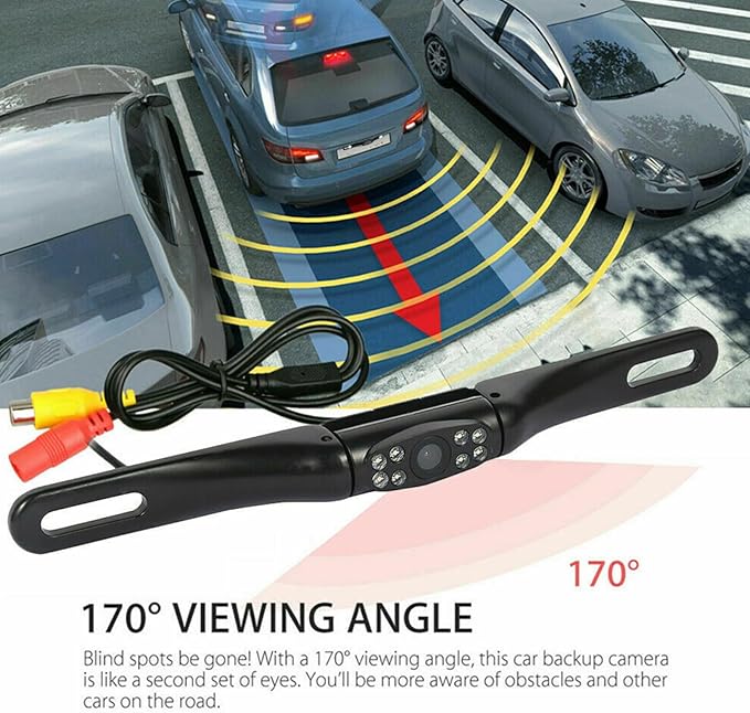 Kairiyard License Plate Backup Camera, Waterproof 170° View Rear View Reverse Camera Night Vision Back up Camera Systems for Cars Trucks Pickup SUVs Trailer