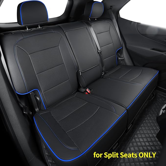 RISINGSTAR Terrain Seat Covers, fit for 2018-2024 GMC Terrain SUV with Rear Split Seats, Water Proof Faux Leather(Full Set, Black&Blue)