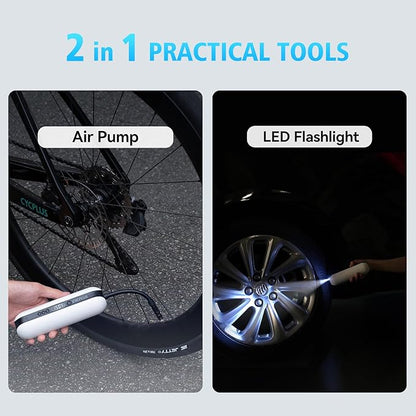 CYCPLUS Electric Air Compressor Portable Bicycle Pump Car Tire Inflator, Max 150 PSI, Auto Shut-Off Air Pump with Presta and Schrader Valves for All Bicycles Motorcycles and Cars