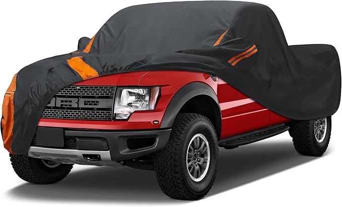 Heavy Duty Waterproof Car Cover for RAM 1500/2500/3500,Chevrolet Silverado etc. Trucks All Weather, UV Resistant, Dustproof, and Snowproof. Fit Truck Length Up to 242 inch
