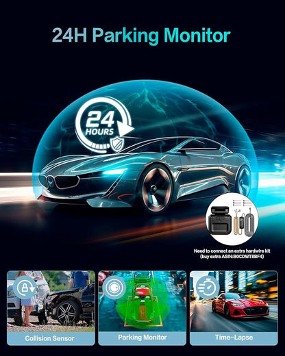 AI Dash Cam Front Rear Inside, 4 Channel 3k+1080P*3 Dashcam with Smart Driving Monitor System, 360° View Car Cameras 5GHz Wi-Fi GPS, Camera for Car Night Vision 128GB SD Card, 24H Parking Mode N700Pro