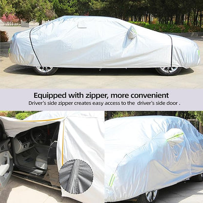 Car Cover Waterproof All Weather for Automobiles, Universal Heavy Duty Outdoor Sedan Car Covers Tarp for Sun Rain UV Protection Full Exterior Covers Aluminum Film 186 to 193 Inch