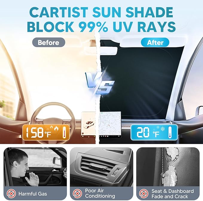 Cartist Windshield Sun Shade Fits for Mazda CX-90 & CX90 PHEV 2024 2025 2026 Foldable Car Front Window Sunshade for CX-90 Accessories Sun Visor