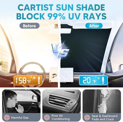 Cartist Windshield Sun Shade Fits for Mazda CX-90 & CX90 PHEV 2024 2025 2026 Foldable Car Front Window Sunshade for CX-90 Accessories Sun Visor
