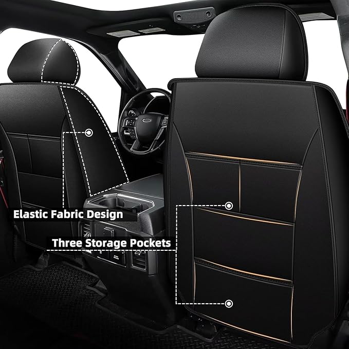 AOMSAZTO Ford Ranger Seat Covers: Full Set Custom Fit 2019 2020 2021 2022 2023 2024 2025 Ford Ranger Breathable Waterproof Leather Seat Protector(5 Seats, Black&Grey)