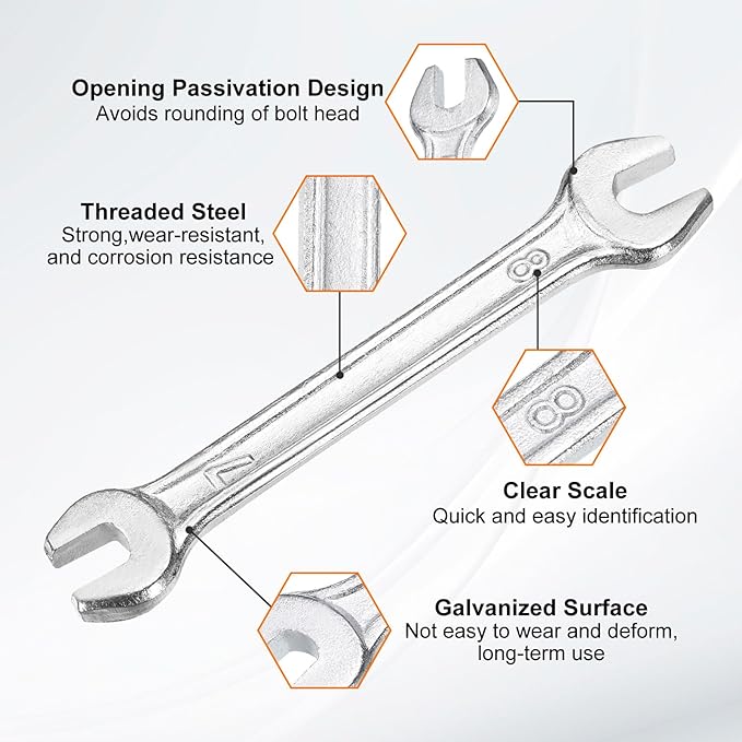 HARFINGTON Double Open End Wrench 7mm x 8mm Metric 15 Degree Offset Angle Small Flat Head Wrench Galvanizing Open Ended Spanner for Automotive Repair Furniture Assembly