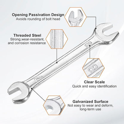 HARFINGTON Double Open End Wrench 7mm x 8mm Metric 15 Degree Offset Angle Small Flat Head Wrench Galvanizing Open Ended Spanner for Automotive Repair Furniture Assembly