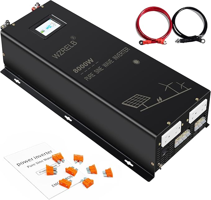 WZRELB 8000W 24V Pure Sine Wave Inverter,24 Volt DC to AC 120V 240V Split Phase Power Inverter,2*AC Hardwire Terminal,16KW Surge,High Efficiency up to 91.6% with LCD Display