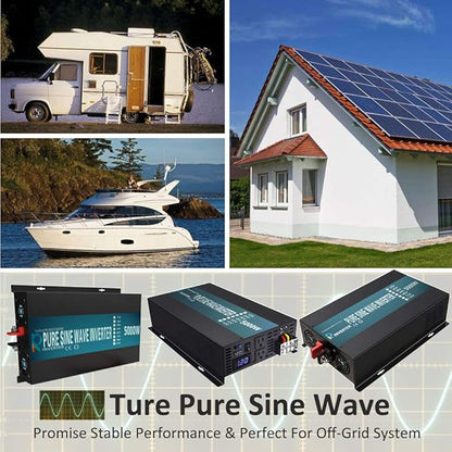 WZRELB 5000W 24V High Efficiency Solar Power Off Grid DC Voltage Converter Pure Sine Wave Inverter Dual 120V AC Outlets
