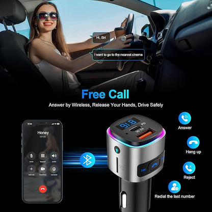 (Upgraded Version) FM Transmitter Bluetooth, SONRU Bluetooth Car Adapter [PD 30W & QC3.0 18W], Wireless FM Radio Transmitter, Hands-Free Calling, Siri Google Assistant, TF Card