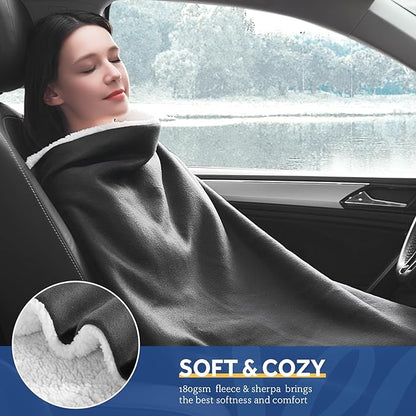 Sealy 12-Volt Heated Car Blanket with 2 USB Output Ports, 3 Heating Levels & 4 Hours Auto Off, Electric Blanket for Car, Truck, SUV, RV or Camping, Machine Washable, 59" X 43", Charcoal