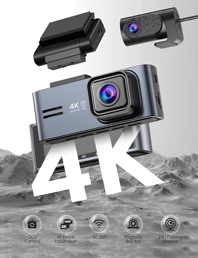 OMBAR Dash Cam Front and Rear 5G WiFi, Dash Cam 4K/2K/1080P+1080P, Dash Camera for Cars with 3.18" LCD Screen, Dashcam Car Camera with WDR Night Vision, G-Sensor, Loop Recording, SD Card Not Included