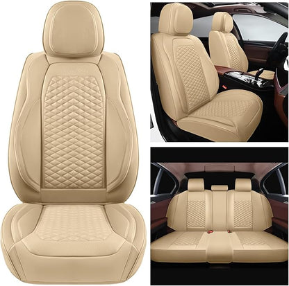 Car Seat Covers Full Set Leather Seat Covers Automotive Seat Covers Universal Car Seat Cover for Most Cars Beige