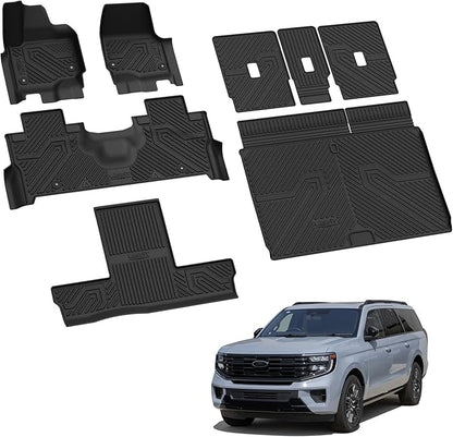 LASFIT Floor Mats & Cargo with Backrest Mat for Ford Expedition Max & Lincoln Navigator L 7 Seats 2025 (Not fit 8 Seats),Costom Fit All Weather Protection TPE Easy Clean Floor Liners,Full Set,Black