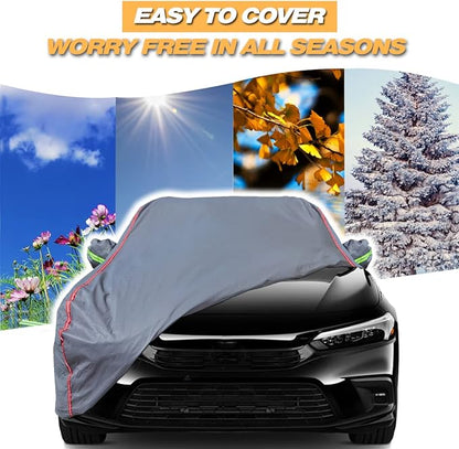 AUQDD 6-Layers PEVA New Material Sedan SUV Full Padded Car Cover Waterproof All Weather Weatherproof UV Sun Protection Snow Dust Storm Resistant Outdoor Exterior Custom Form-Fit Straps 188"-200" Grey