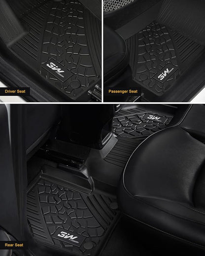 3W Floor Mats Fit for 2017-2025 Jeep Compass, TPE All Weather Custom Fit First and Second Rows Full Set Car Mats, Black