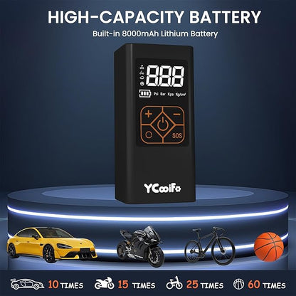 150 PSI Tire Inflator Portable Air Compressor, 8000mAh Battery Auto Shut-Off Air Pump, 6X Inflator Portable Tire Inflator for Car, Bicycle, Motor, Ball