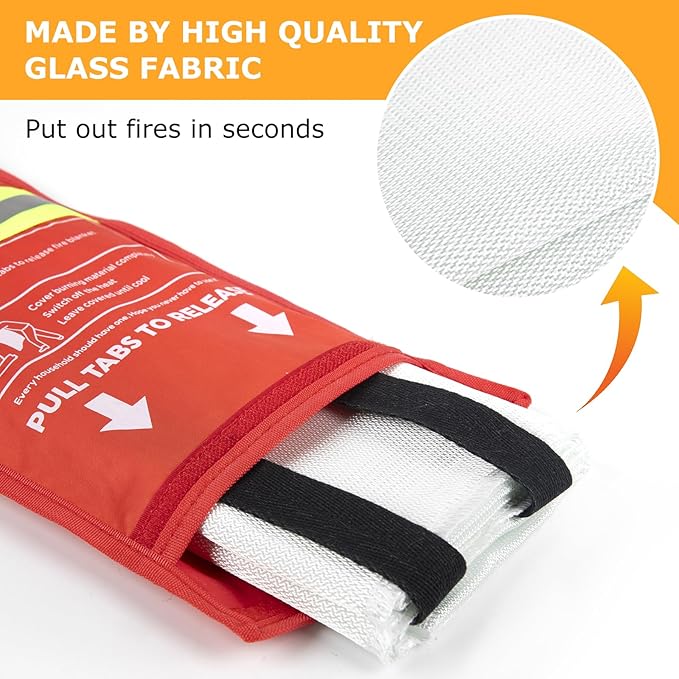 Emergency Fire Blanket, 4Pack Fiberglass Flame Retardant Fire Blankets Emergency for Home, Kitchen, Car, Office, Grill, 39.4X 39.4inch Fire Extinguisher Blanket