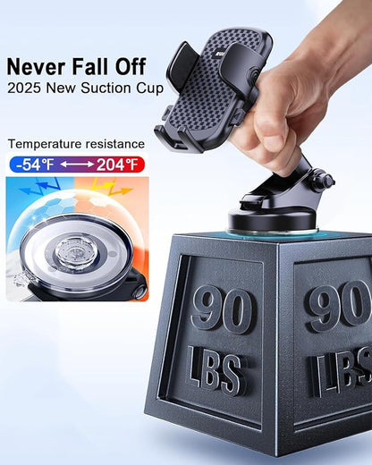 [2025 NEW] Car Phone Holder [Upgraded Strongest Suction & Clip] Cell Phone Mount for Dashboard Windshield Vent,Mobile Stand Base Truck Cradle for iPhone 16 Pro Max 15 14 13 12 Samsung S25 S24 Android