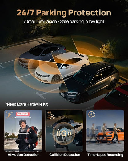 70mai 4K T800 3 Channel Dash Cam, Dash Cam Front and Rear Inside(2160P+2160P+1080P), STARVIS 2 IMX678, HDR Night Vision, Dash Camera for Cars with 512GB Card, WiFi 6, 4G LTE, ADAS, 24H Parking Mode
