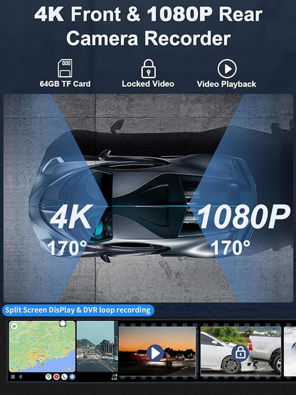 Portable Carplay Screen 10.26'' HD IPS Apple Carplay & Android Auto Screen for Car, Wireless Car Play Stereo with 4K Dash Cam/1080P Rear Camera, Car Audio Receivers,GPS Navigation,Mirror Link,FM,Siri