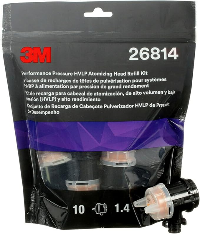 3M Performance Pressure HVLP Atomizing Head Refill Kit, 26814, Size 1.4, Orange, for use Performance Industrial Spray Gun, 10 Pack