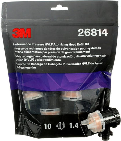 3M Performance Pressure HVLP Atomizing Head Refill Kit, 26814, Size 1.4, Orange, for use Performance Industrial Spray Gun, 10 Pack