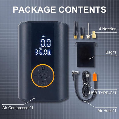 Tire Inflator Portable Air Compressor Cordless Rechargeable Mini Air Pump, with Digital Pressure Gauge & LED Lights, 150PSI Max Tire Pump for Motorcycles Bikes Cars Balls