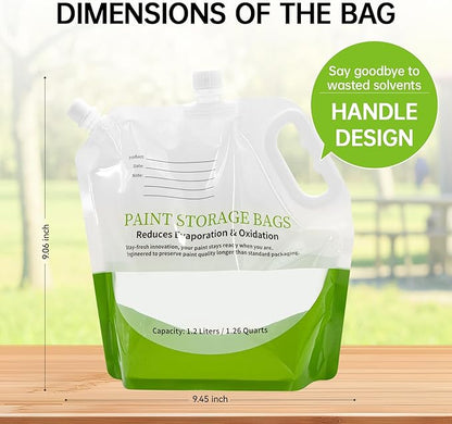 4 Pcs Paint Storage Pack Bags, 1.2L Reusable Paint Saver Bags with Funnel for Leftover Water Based Paint, Airtight Pouches for Easy Mixing & Dispensing for Home DIY Professional Painters