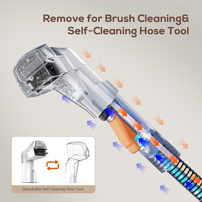 Upholstery Cleaner Machine, Powerful Suction & Portable Spot Remover, Deep Stain Cleaning for Carpet, Pets, Stairs, Car Seat, Couch, with Dual Size BrushHead and Cleaning Solutions