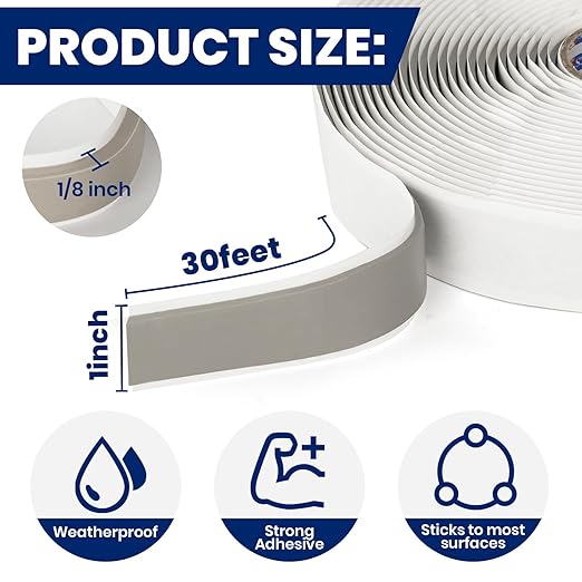 ADHES Premium Butyl Sealant Tape 1" x 30 'x 1/8", 2 Rolls Gray Butyl Rubber Sealant Tape for RVs, Vehicles, Marine and Home Repair – Ideal for Headlights, Windows, Doors, and Windshields