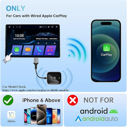 Wireless CarPlay Adapter for Apple CarPlay, Easy to Upgrade Wired CarPlay to Wireless, Instant Connectivity, Super Mini Car Play Dongle for iPhone Fit for Cars with Built-in CarPlay