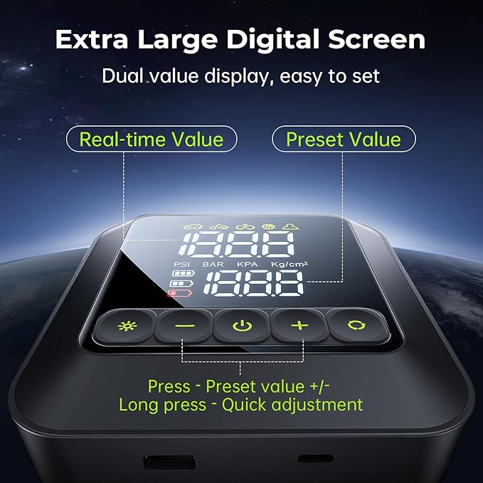 Syncwire Tire Inflator Portable Air Compressor 150PSI Air Pump for Car Tires [3X Faster] Inflation Electric Smart Tire Pump with Extra-Large LCD Dual Value Display [Free Car Tire Valve Caps], Auto-Off