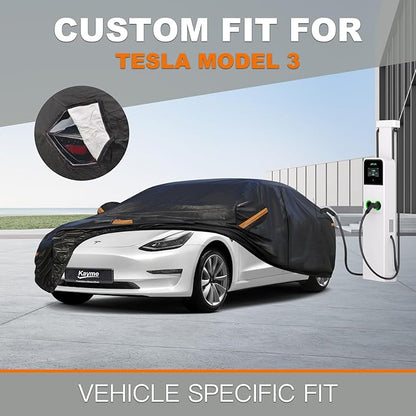 Kayme 7 Layers Car Cover Custom Fit for (2017-2023) Tesla Model 3 Waterproof All Weather for Automobiles,Outdoor Full Cover Rain Sun UV Protection