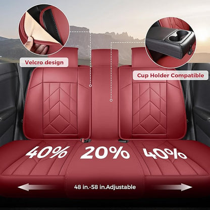 Wine Red Car Seat Covers Full Set - Waterproof Leather Car Seat Protector Universal Fit Colorado Equinox Malibu Blazer Trailblazer Trax