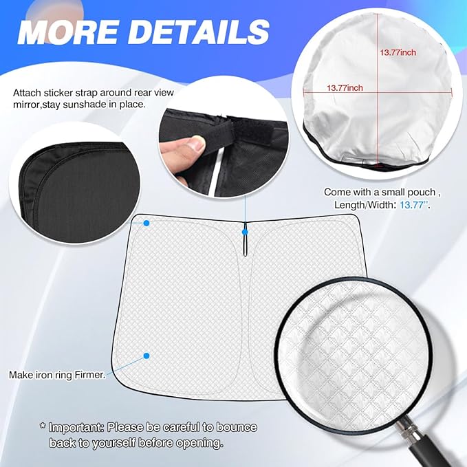 Windshield Sun Shade for 2018-2025 2026 Honda Accord Accessories Thicken 6-Layer Foldable Front Window Sunshade Cover Sun Visor Protector Block UV Rays Keep Vehicle Cool