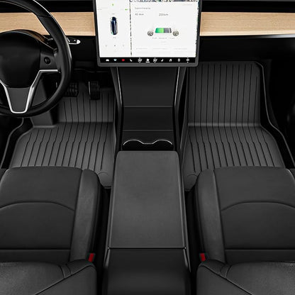 OEDRO Floor Mats 9 Pcs Fits for Tesla Model Y 7-Seater 2024-2020 Custom Fit All Weather TPE Automotive Trunk Mat with Backrest Mat Accessories Back Seat Protector for Model Y Car Floor Mats Set