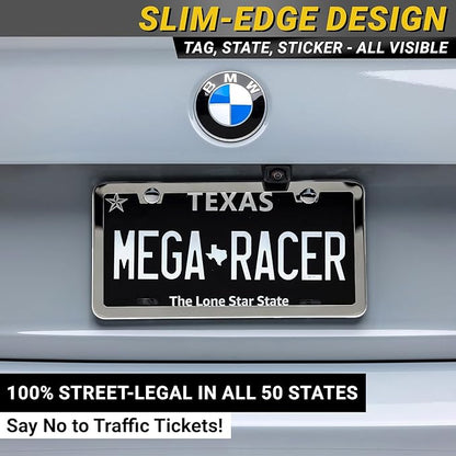 Premium Slim Polished Mirror Chrome License Plate Frame – 1 Pack, Rust-Free Stainless Steel & Rattle-Free, Street Legal Universal Fit with Screw Covers, Thin Silver Metal Front or Rear Car Tag Holder