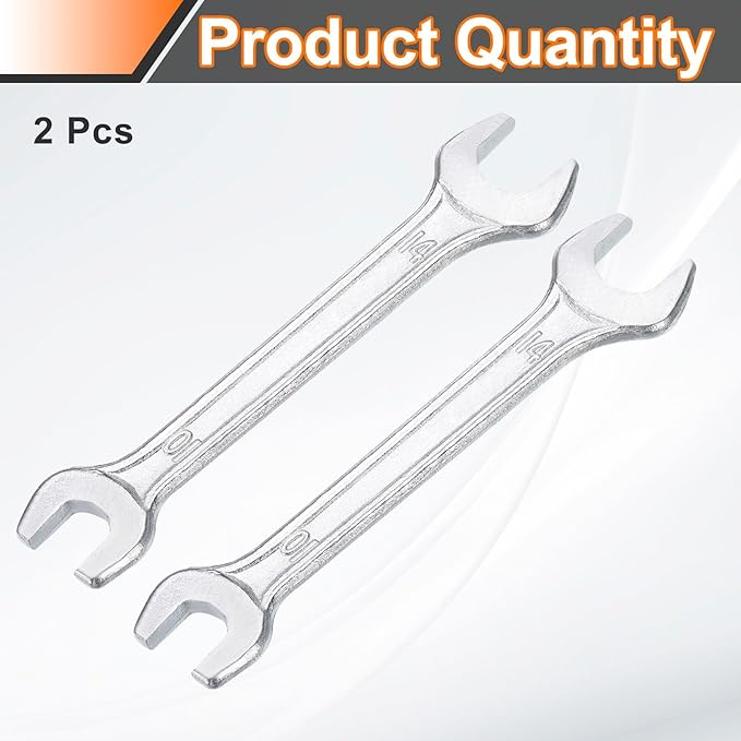 HARFINGTON 2pcs Double Open End Wrench 10mm x 14mm Metric 15 Degree Offset Angle Small Flat Head Wrench Galvanizing Open Ended Spanner for Automotive Repair Furniture Assembly