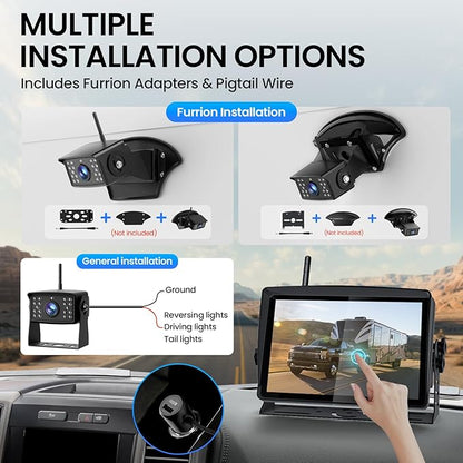 RV Backup Camera, Vehicle Backup Cameras with 7-Inch Touchscreen Monitor, Wireless HD 1080P, 4-Channel System, IR Night Vision, Waterproof Rearview Camera for RV, Truck, Van, SUV, Trailer