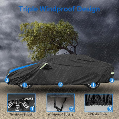 Avecrew Car Cover Custom Fit for Honda Civic Sedan, Waterproof All Weather Full Exterior Cover Rain Snow UV Protection Outdoor Cover with Side Door Zipper Design